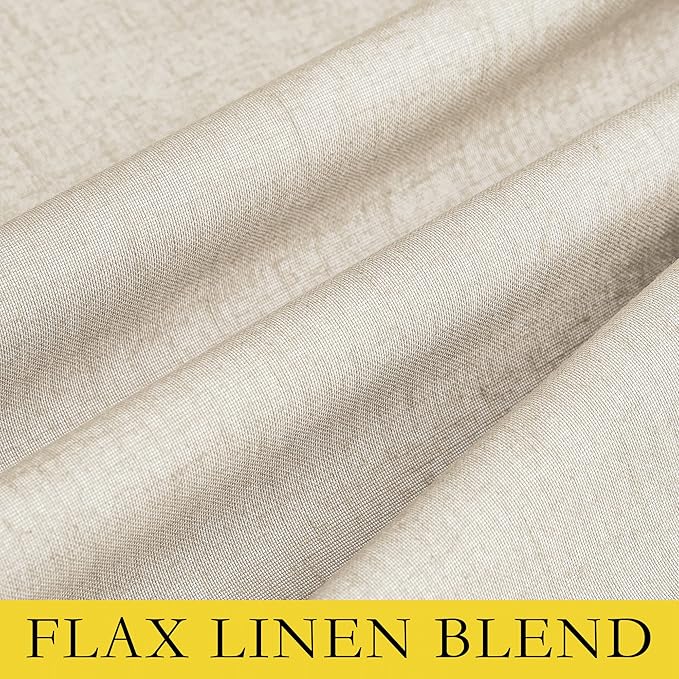 NICETOWN 100% Absolutely Blackout Linen Curtains with Thermal Insulated White Liner, Beige, 62" Wide, 2 Pieces, Privacy Vertical Window Drapes for Office Laundry Living Room Windows 84 inch Long