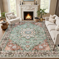 Area Rugs 9x12 Living Room Rug: Washable Rug Soft Vintage Distressed Floral Carpet Indoor Non-Slip Stain Resistant Large Carpets for Bedroom Dining Room Farmhouse Nursery Home Office Brown Green