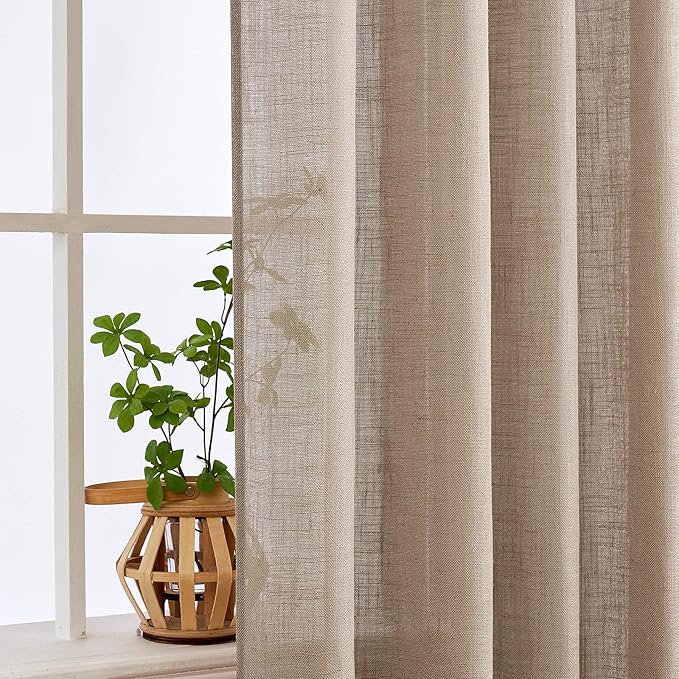 MIULEE Taupe Linen Curtains 72 Inch Length for Bedroom Living Room, Soft Thick Linen Textured Window Drapes Semi Sheer Light Filtering Back Tab Rod Pocket Burlap Look Farmhouse Country Decor, 2 Panels