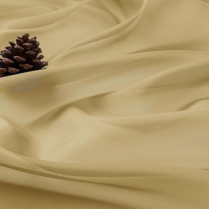 OWENIE Extra Long Gold Sheer Curtains 96 Inches Long 2 Panels Set, Soft Lightweight Airy Voile Sheer Curtain for Bedroom Living Room, Rod Pocket Solid Color Farmhouse Curtains, 59" Wx96 L Inch