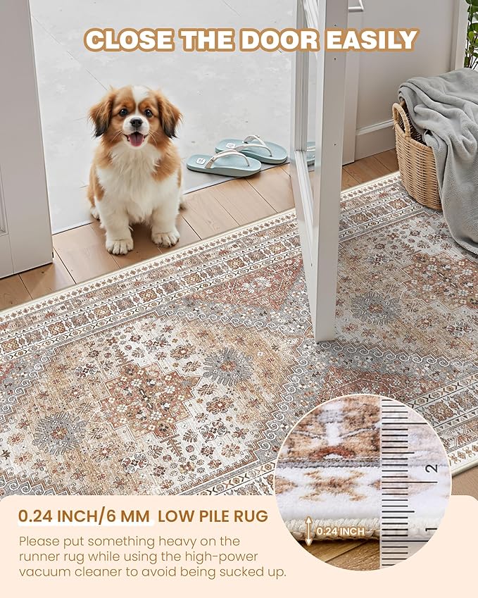 6x9 Area Rugs for Living Room,Soft Low Pile Indoor Washable Rugs for Bedroom, Non-Slip Backing Vintage Large Area Rug, Printed Vintage Floral Carpet(Orange,6'x9')