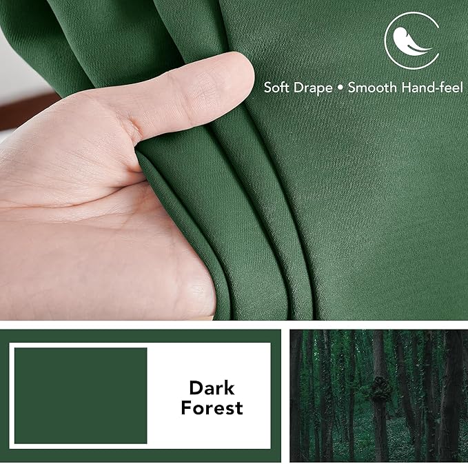 Deconovo Blackout Curtains, Thermal Insulated, W42 x L54 2 Panels, Back Tab, Machine Washable, Room-Darkening Drapes for Bedroom/Living Room Dark Forest
