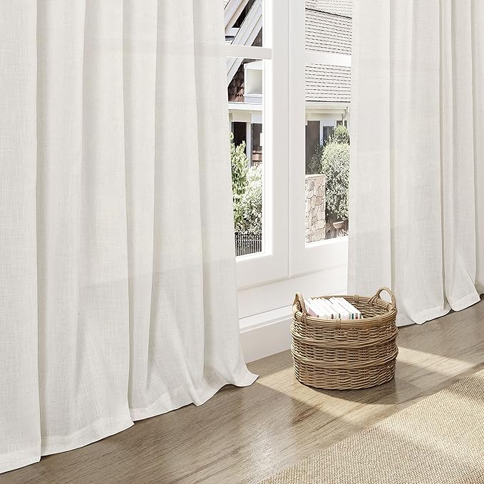 Cream Linen Curtains 101 Inches Long for Living Room Extra Long Back Tab Curtains Neutral Farmhouse Light Filtering Semi Sheer Linen Drapes Ceiling to Floor for Large Window 2 Panels Set 52x101