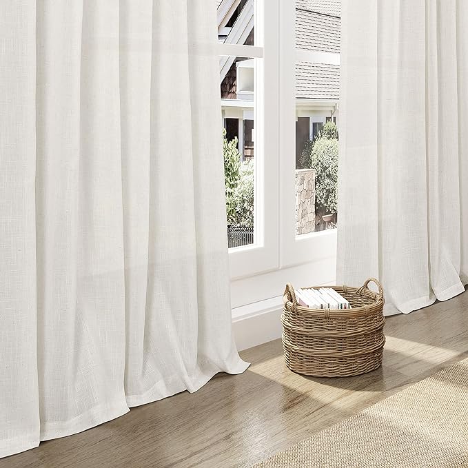 Nanspring Cream Linen Curtains 84 Inch Length 2 Panels Set for Living Room Back Tab Light Filtering Semi Sheer Curtain for Bedroom Farmhouse Drapes, 60x84 Inch, 2 Panels