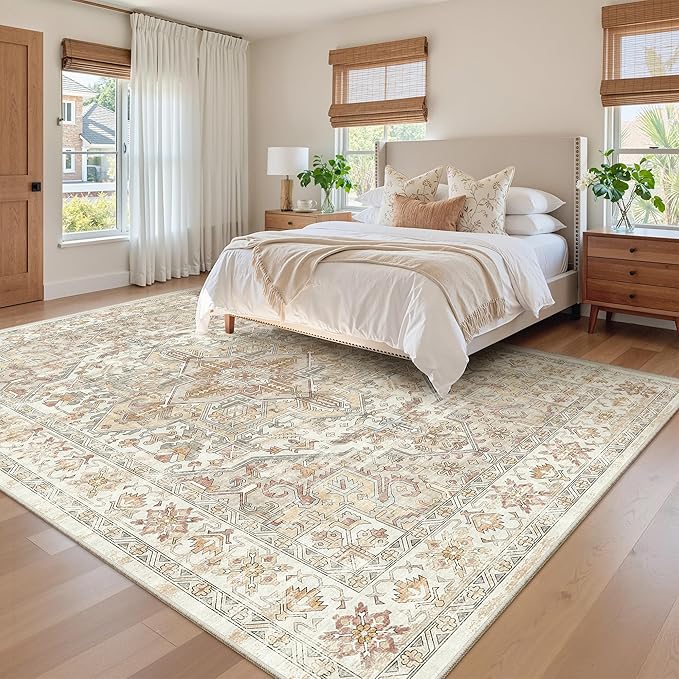 zesthome 8x10 Area Rugs - Stain Resistant Washable Rug for Living Room, Non-Slip Backing Large Area Rug with Ultra-Thin Low Pile for Bedroom, Vintage Home Decor