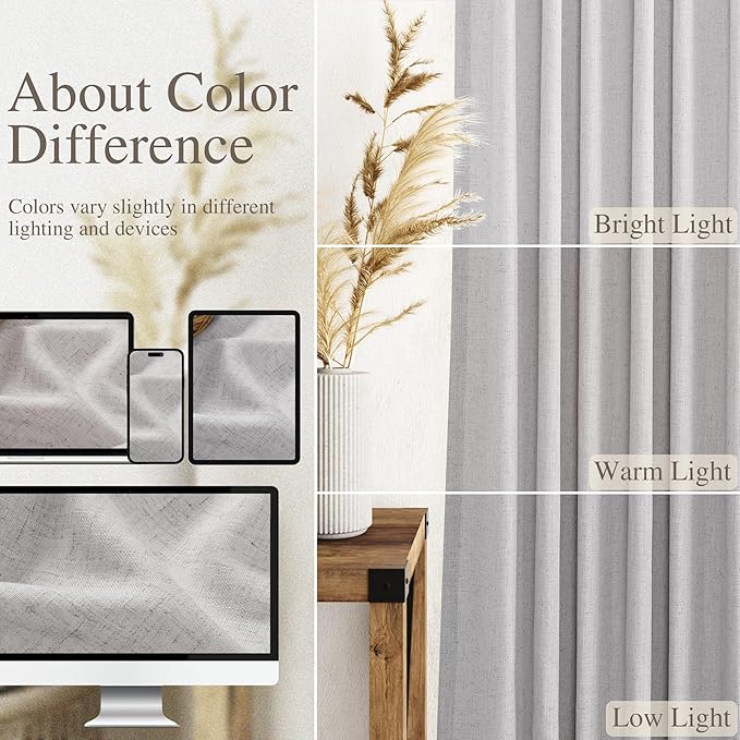 Nanspring Grey Linen Curtains 80 Inches Length for Living Room Back Tab Rod Pocket Semi Sheer Linen Drapes Muted Neutral Boho Grey Linen Textured Window Curtain for Dining Room Bedroom 52X80 Inch