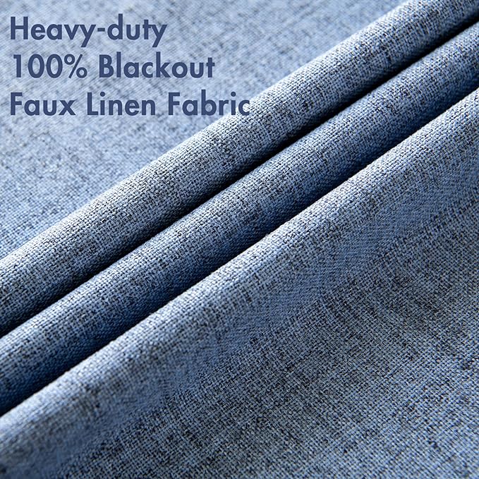 MIULEE Linen Texture Curtains for Bedroom Solid 100% Blackout Thermal Insulated Stone Blue Curtains Grommet Room Darkening Drapes Luxury Decor for Living Room Nursery 52x45 Inch (2 Panels)