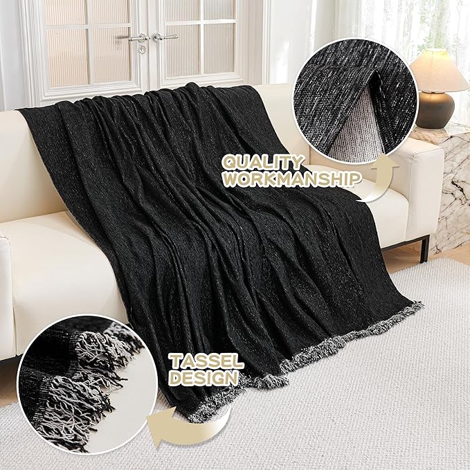 MYSKY HOME Couch Cover for Dogs Washable Couch Covers Couch Covers for Sofa Couch Cover 2 Cushion Sofa Non Slip Dogs Furniture Protector with Tassels Chenille Sofa Covers for Pets, 71"x102", Black