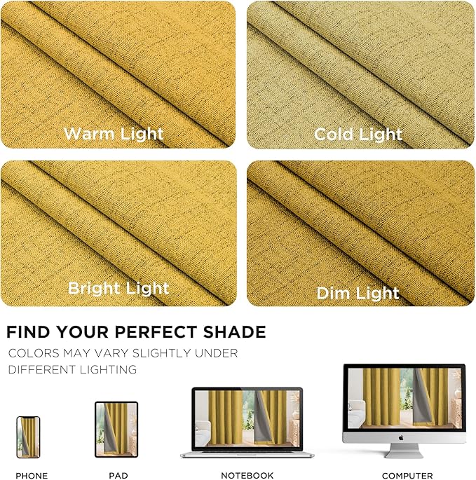 Joydeco Linen Blackout Curtains for Bedroom - 100% Light Blocking 1 Panels, Yellow Drapes 100" W x 96" L, Thermal Insulated Room Darkening Curtains for Living Room, Rod Pocket & Back Tabs
