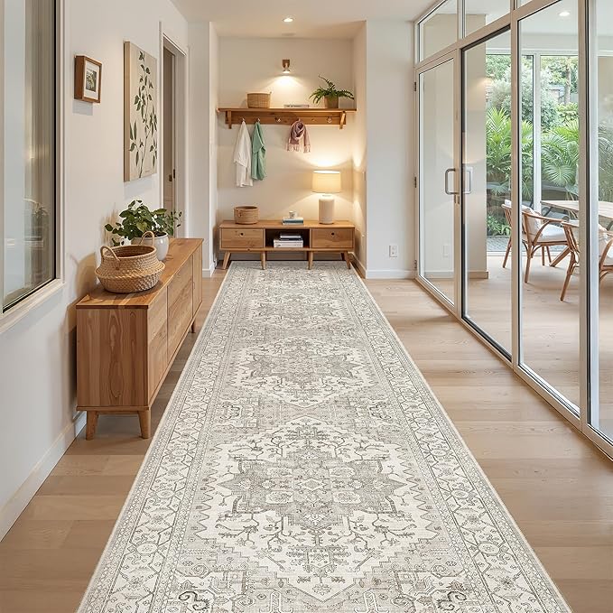 Madane Hallway Runner 3x14 - Runner Rugs 14ft Washable Entryway Rug Vintage Kitchen Runners Non Slip Indoor Area Rug Farmhouse Carpet Runner for Bathroom Living Room Bedroom, Beige/Brown