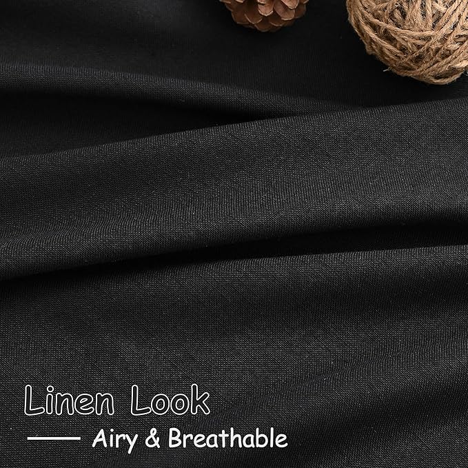 Black Linen Curtains 63 inches Long for Bedroom Back Tab Semi Sheer Curtains Mini Small Window Modern Decor Cotton Textured Gauze Curtain for Bathroom Kitchen Door Basement 2 Panel Set 38x63