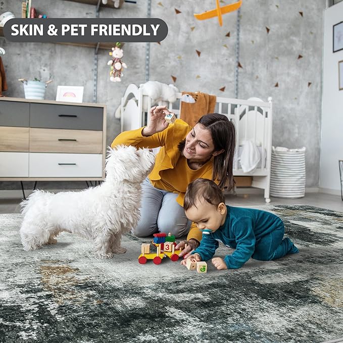 6x9 Area Rugs for Living Room Rug Washable: Abstract Rug for Dining Room Bedroom Carpet Non Slip 6 by 9 Indoor Modern Nursery Home Office Black Gold