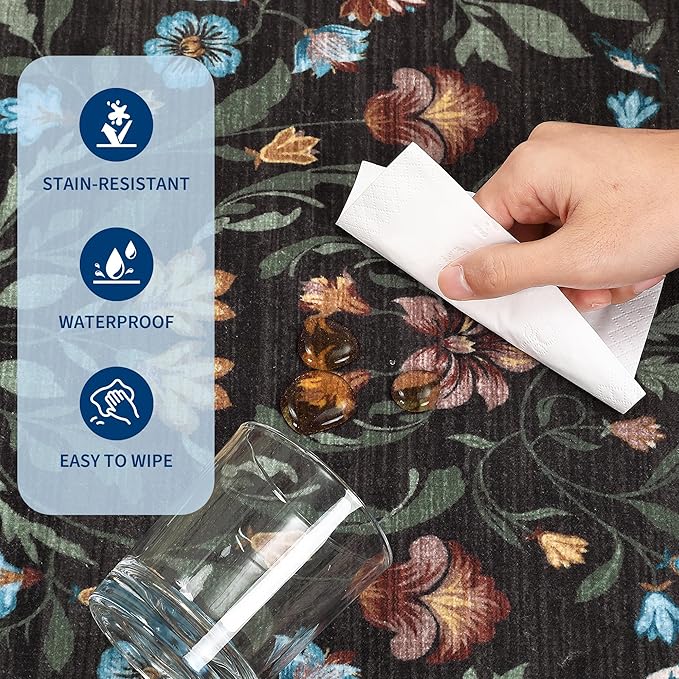 GarveeHome Washable Rug 8x10 Area Rugs for Living Room, Floral Rug for Bedroom, Soft Vintage Non Slip Throw Rugs with Rubber Back, Low Pile Stain Resistant Boho Floral Carpet for Dining Room, Red