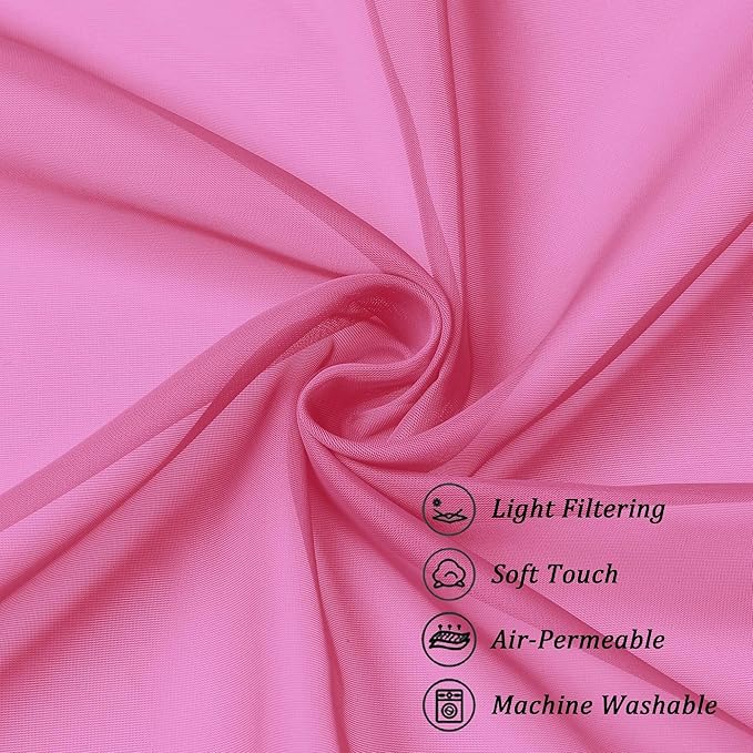 Chyhomenyc Sheer Curtains 36 inch Length 2 Panels Set, Light Filtering Voile Rod Pocket Short Window Curtians for Bathroom Living Room Farmhouse Small Windows, Each 42Wx36L in, 2PCS, Hot Pink