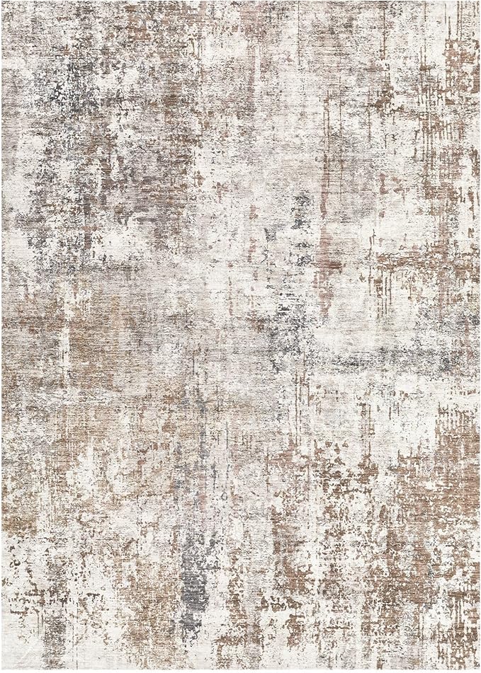 UERMEI 4x6 Area Rug Living Room Rugs - Washable Neutral Modern Abstract Soft Thin Rug Indoor Floor No Slip Rug Carpet for Bedroom Under Dining Table Home Office Decor - Brown/Grey/Red
