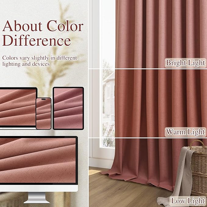 Guken 100% Blackout Curtains 63 Inch Length 2 Panels Set for Girls Bedroom Back Tab Thermal Insulated Black Out Linen Drapes Room Darkening Window Curtains 63 Inches Long,Dusty Rose
