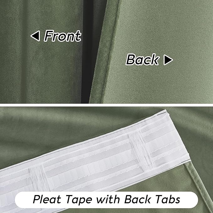 RYB HOME Sage Green Velvet Curtains 63 inches Length with Hook Tape, Thermal Insulated Privacy Protect Decorative Drapes for Bathroom Window, W 42 x L 63 inches, 2 Panels Set