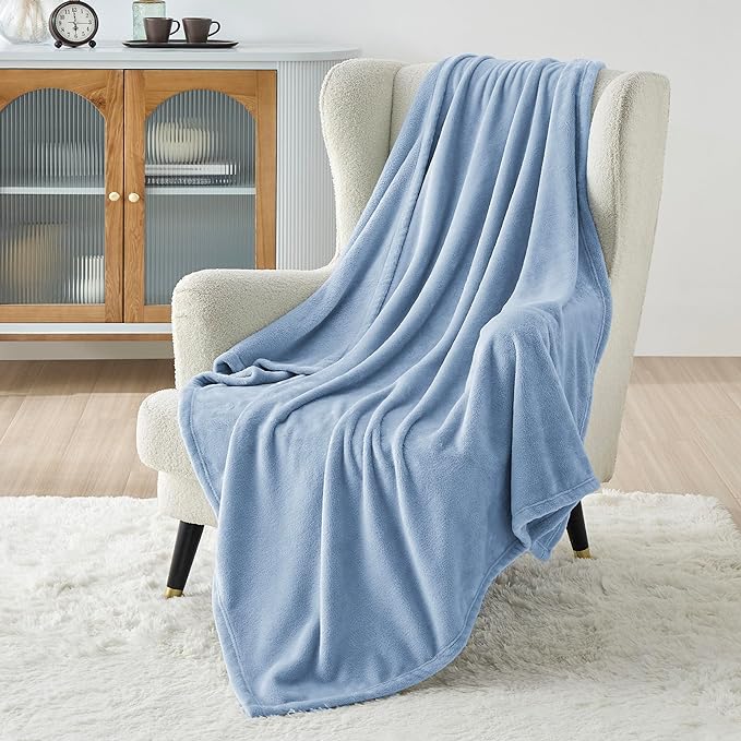 Bedsure GentleSoft Fleece Blankets Twin Size Light Blue - 300GSM Lightweight Plush Fuzzy Cozy Soft Blanket for Bed, Sofa, Couch, Travel, Camping, 60x80 inches