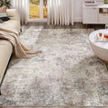7x9 Area Rug Living Room Rugs - Washable Neutral Modern Abstract Soft Thin Large Rug Indoor Floor No Slip Rug Carpet for Bedroom Under Dining Table Home Office Decor - Brown Grey