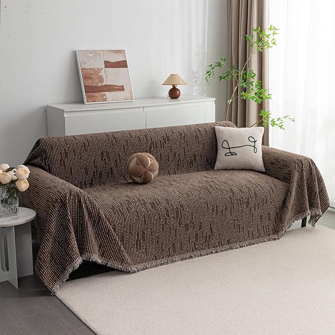 MYSKY HOME Couch Covers for 3 Cushion Couch Sofa, Sectional Couch Cover L Shape Chenille Couch Cushion Covers for Pets, Furniture Protector Cover for Dogs, Kids, 71"X150", Deep Chocolate