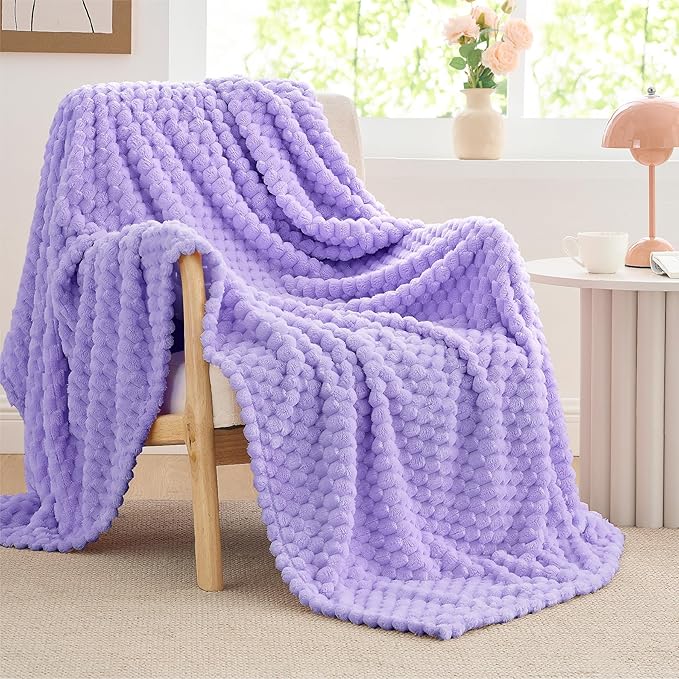 BEDELITE Fleece Throw Blanket for Couch & Bed - 3D Jacquard Decorative Lavender Blanket, Super Soft and Cozy Warm Fuzzy Blanket All Seasons Suitable, 50x60Inches