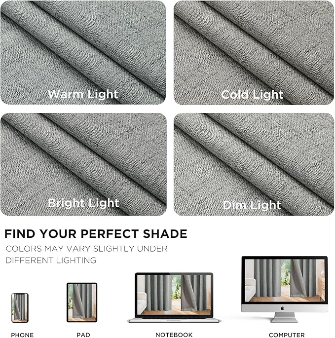 Joydeco Blackout Curtains for Bedroom - 100% Light Blocking 2 Panels Light Grey Drapes 37" W x 84" L, Thermal Insulated Room Darkening Curtains, Linen Textured for Living Room, Rod Pocket & Back Tabs