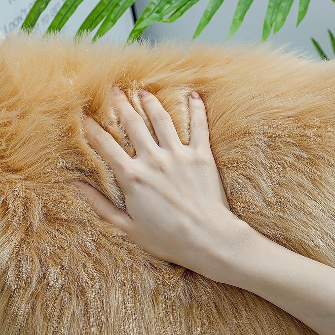 linmopm Faux Fur Rug Sheepskin Shag Fluffy Fuzzy Beige 2x6 ft Runner Rugs for Bedroom Bedside Bed Floor Living Room Plush High-Density Cushion Carpet Super Sofa Cover