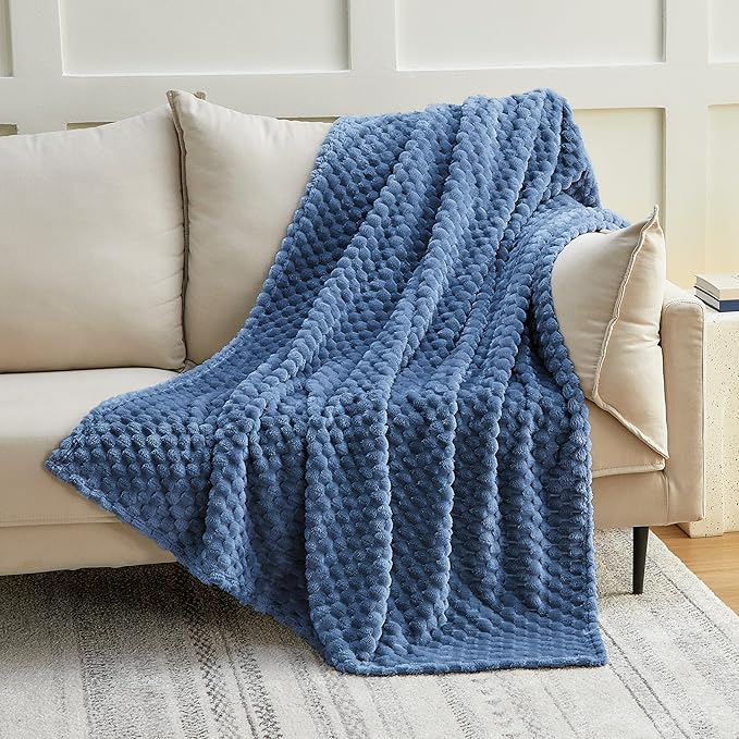 EXQ Home Fleece Throw Blanket for Couch or Bed - 3D Imitation Turtle Shell Jacquard Decorative Blankets - Cozy Soft Lightweight Fuzzy Flannel Blanket Suitable for All Seasons(50"×60",Dark Blue)
