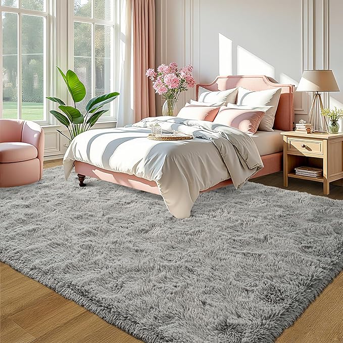 LOCHAS Ultra Soft Indoor Modern Area Rugs Fluffy Living Room Carpets for Children Bedroom Home Decor Nursery Rug 4x6 Feet, Gray