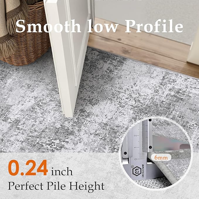 PureCozy 8x10 Grey Area Rug Washable Modern Abstract Living Room Carpet Non Slip Neutral Low Pile Soft Contemporary Gray Bedroom Large Rug Indoor Office Dining Room Playroom