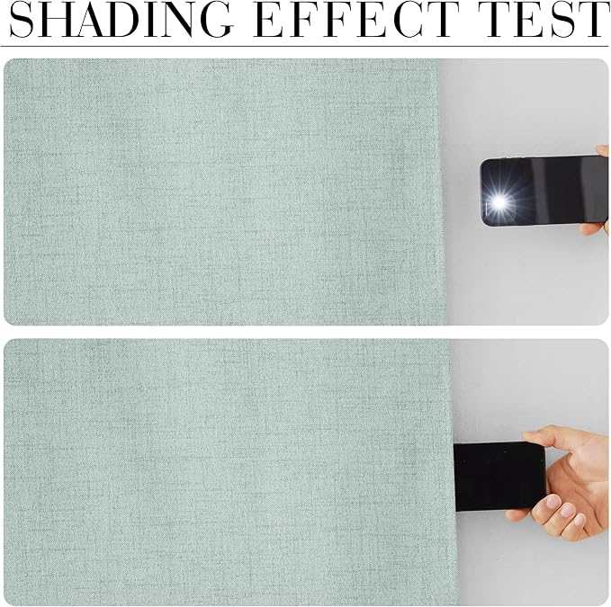 RYB HOME 100% Blackout Linen Textured Curtains 108 inches Long, Thermal Insulating Privacy Energy Saving for Bedroom Living Room Window Office Theater Baby Nursery, W 52 x L 108 in, Aqua, 2 Panels