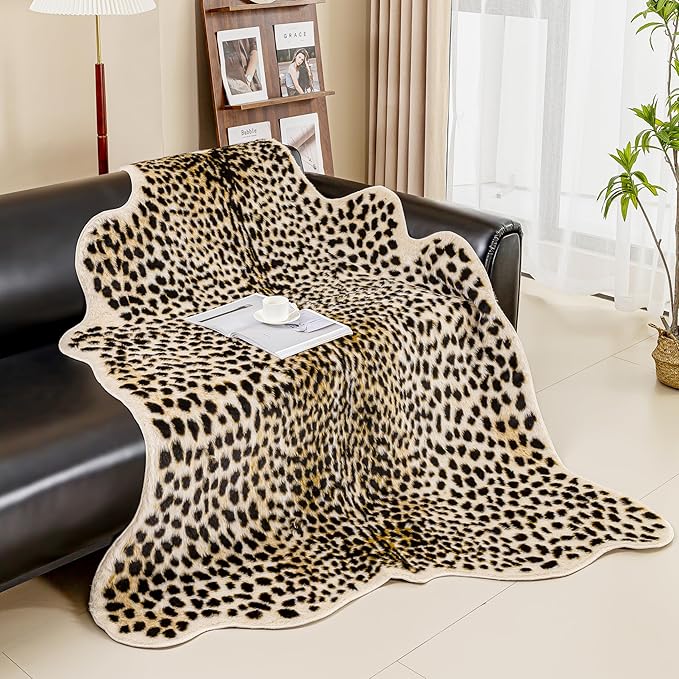 Oversized Cheetah Print Rug, Large Leopard Rug 6.2x8.2 Feet Faux Animal Print Skin Cheetah Area Rug for Bedroom Living Room Animal Fur Hide Rustic Antelope Deer Multicolor
