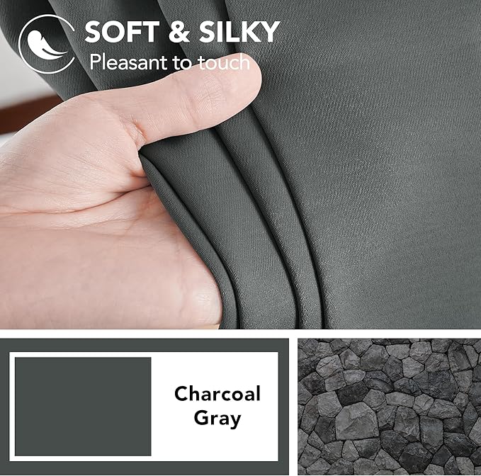 Deconovo Blackout Curtains, Thermal Insulated, W42 x L72 2 Panels, Back Tab, Machine Washable, Room-Darkening Drapes for Bedroom/Living Room Dark Grey