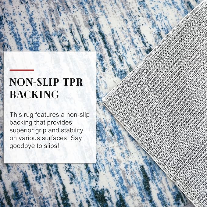Lansny Modern Abstract Runner Rug 2.6x8, Grey Blue White Washable Kitchen Runner Non-Slip Soft Hallway Rug Runner Thin Print Faux Wool Carpet for Entryway Bedroom Laundry Room Indoor Home Decor
