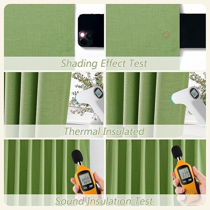 Guken 100% Blackout Curtains 102 Inch Length 2 Panels Set for Living Room Bedroom Back Tab Thermal Insulated Black Out Linen Drapes Room Darkening Lime Green,52x102
