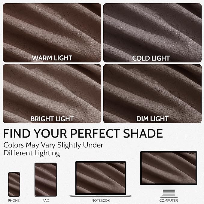 Cappuccino Curtains 63 Inches Long 2 Panel Sets for Living Room Bedroom, Light Filtering Linen Drapes for Kitchen Windows Rod Pocket or Back Tab Curtain,Semi Sheer 52x63