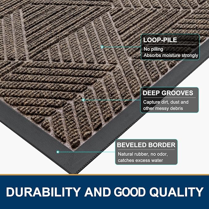 Smiry Front Door Mat Outside Entrance, Heavy Duty Sturdy Natural Rubber Doormat, Trap Dirt and Moisture, Easy Clean Low Profile Mats for Indoor Outdoor Entry, Irregular Triangle (47x32, Brown)