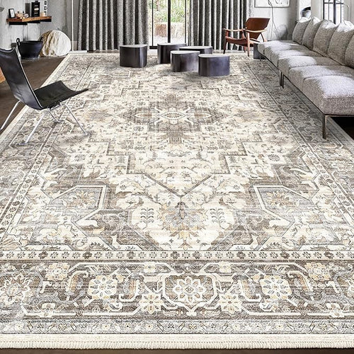 Area Rug Machine Washable Rug 10'x13' - Vintage Design Large Area Rugs with Non Slip Rugs for Living Room Bedroom,Stain Resistant, Home Decor Office Area Rug (Beige Brown 10'x13')