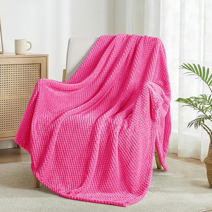 Exclusivo Mezcla Fleece Bed Blanket Twin Size, Super Soft and Warm Blankets for Couch, Sofa and Bed Waffle Textured, Cozy, Fuzzy and Lightweight (Hot Pink, 90x66 Inches)