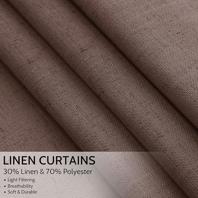 Cappuccino Curtains 63 Inches Long 2 Panel Sets for Living Room Bedroom, Light Filtering Linen Drapes for Kitchen Windows Rod Pocket or Back Tab Curtain,Semi Sheer 52x63