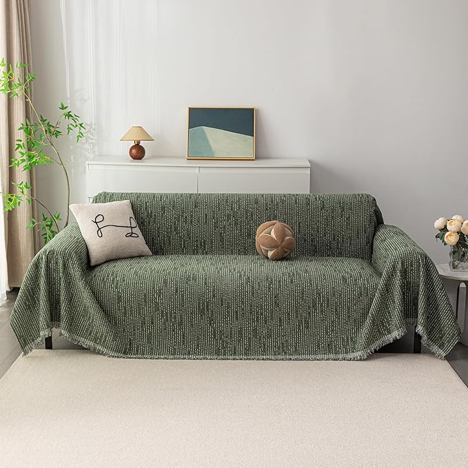 MYSKY HOME Couch Covers for 3 Cushion Couch Sofa, Sectional Couch Cover L Shape Chenille Couch Cushion Covers for Pets, Furniture Protector Cover for Dogs, Kids, 91"X150", Moss Green
