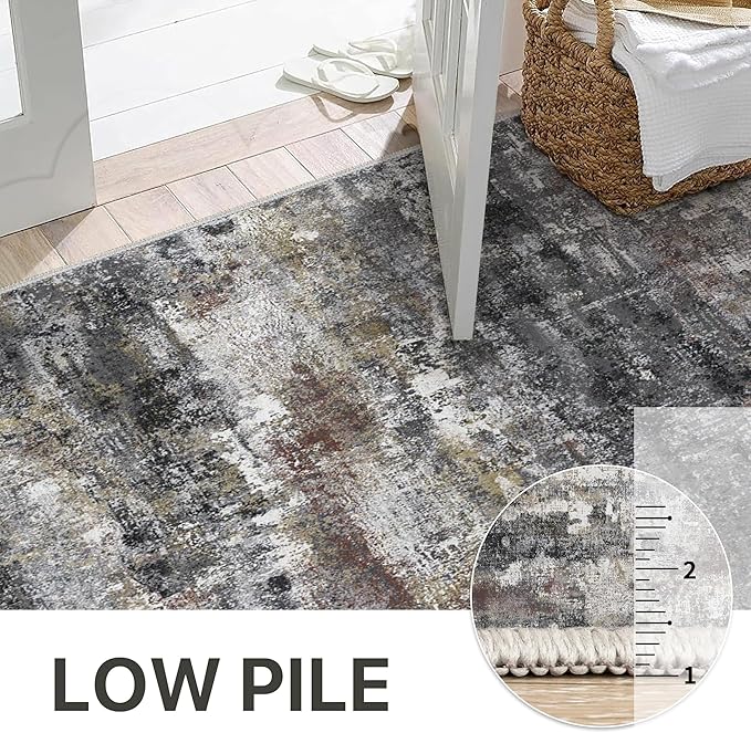 BEIMO Runner Rug for Hallway Kitchen 2x8 Machine Washable Runners Rug for Entryway, Dark Gray Soft Modern Abstract Throw Rugs, Floor Carpet with Non Slip Rubber Backing