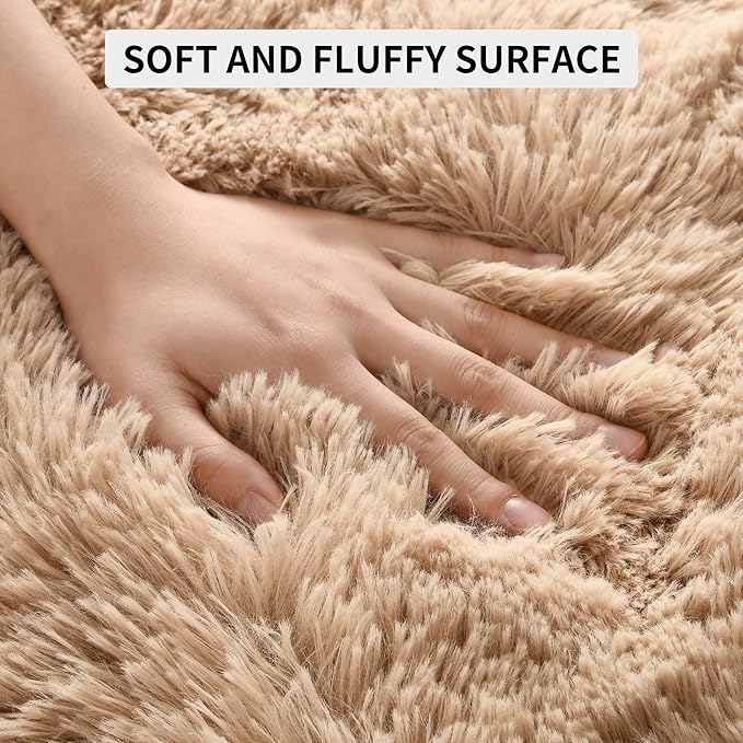 Tepook Super Soft Fluffy Rugs for Living Room, Shag 6x9 Area Rugs for Bedroom, Modern Shaggy Rug Fuzzy Carpets for Kids, Plush Indoor Nursery Home Decor Rug with Non-Slip Bottom, Beige