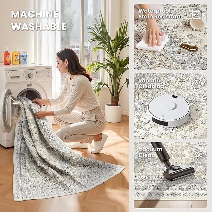 zesthome Washable Runner Rug 2.5x16 - Stain Resistant Entryway Rug,Ultra-Thin Kitchen Rugs, Anti Slip Backing Runner Rugs for Entrance Laundry Room Indoor Hallway (Beige,2.5'x16')