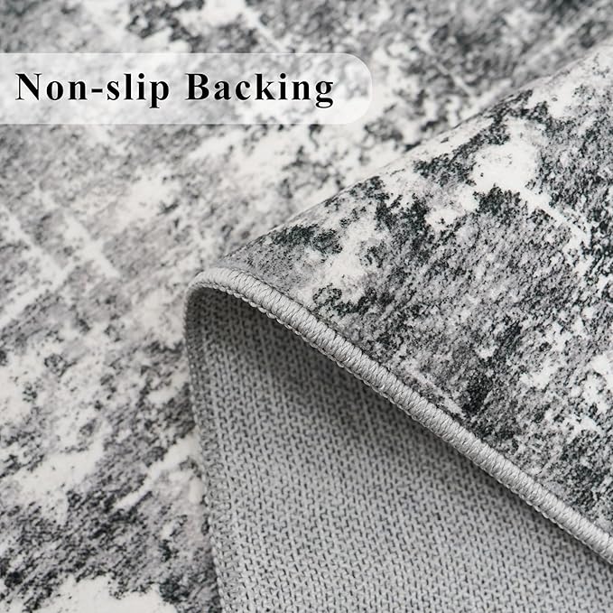 Washable 2x5 Kitchen Area Rug: Non-Slip Abstract Water-Resistant Entryway Rug Soft Sink Fridge Area Bedroom Carpet Low Pile Floor Mat for Bathroom Laundry Nursery Non-Shedding Runner(2X5,Black/Grey)