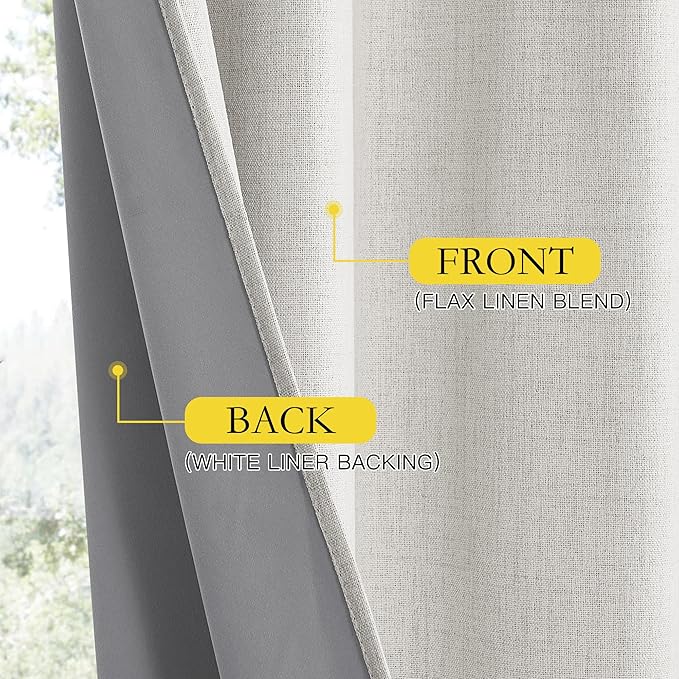 NICETOWN Snowbound Vintage Linen 100% Blackout Curtains for Living Room, Thermal Insulated Curtains 95" Long, Noise Reducing Window Treatment Drapes for Bedroom, 52" Wide Per Panel, Set of 2