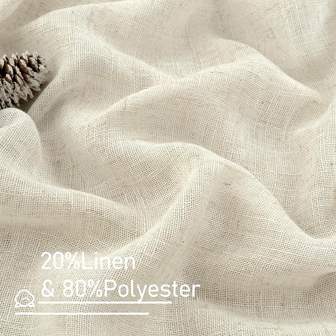 LAMIT 54 Inch Short Window Linen Curtains, Cream Ivory Light Filtering Panels Back Tab and Rod Pocket Neutral Drapes for Bedroom/Living Room, Natural, 2 Panels, 34 x 54 Inch