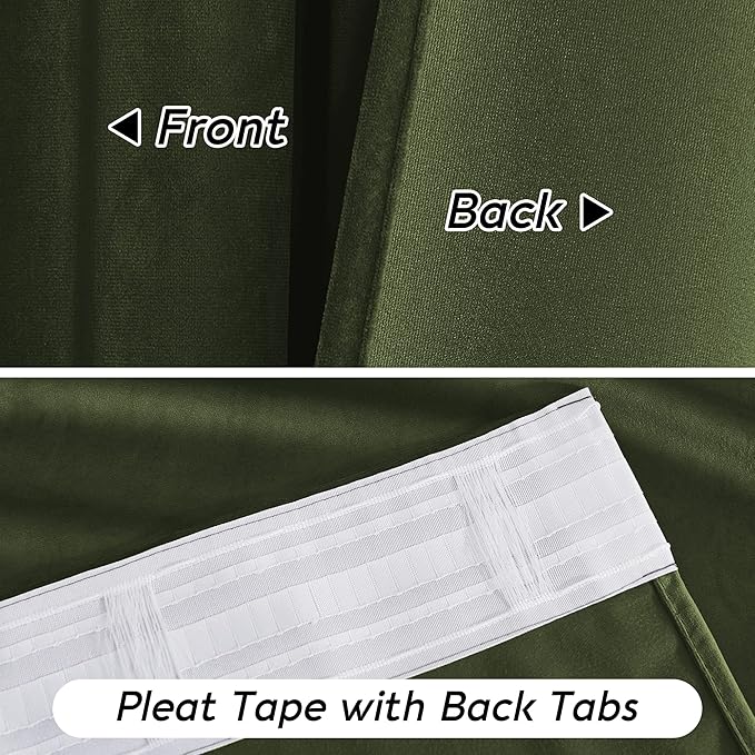 RYB HOME Olive Green Velvet Curtains with Hook Tape, Thermal Insulated Privacy Protect Decorative Drapes for Home Theater, W 62 x L 84 inches, 2 Panels Set