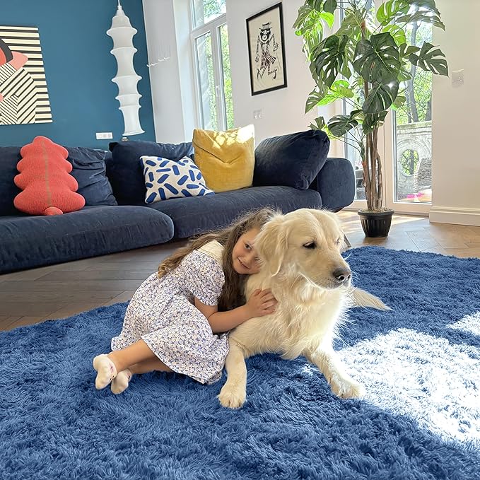 OLANLY 5x8 Machine Washable Large Area Rugs for Living Room, Bedroom, Soft Fluffy Shaggy Bedside Rug, Indoor Floor Carpet for Kids Girls and Boys, Dorms, Nursery, Home Decor Aesthetic, Blue
