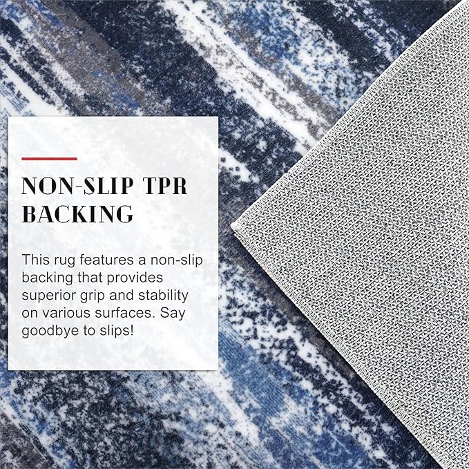 Lansny Modern Abstract Runner Rug 2x6, Navy Blue Washable Kitchen Runner Non-Slip Soft Hallway Rug Runner Thin Print Faux Wool Carpet for Entryway Bedroom Laundry Room Indoor Home Decor